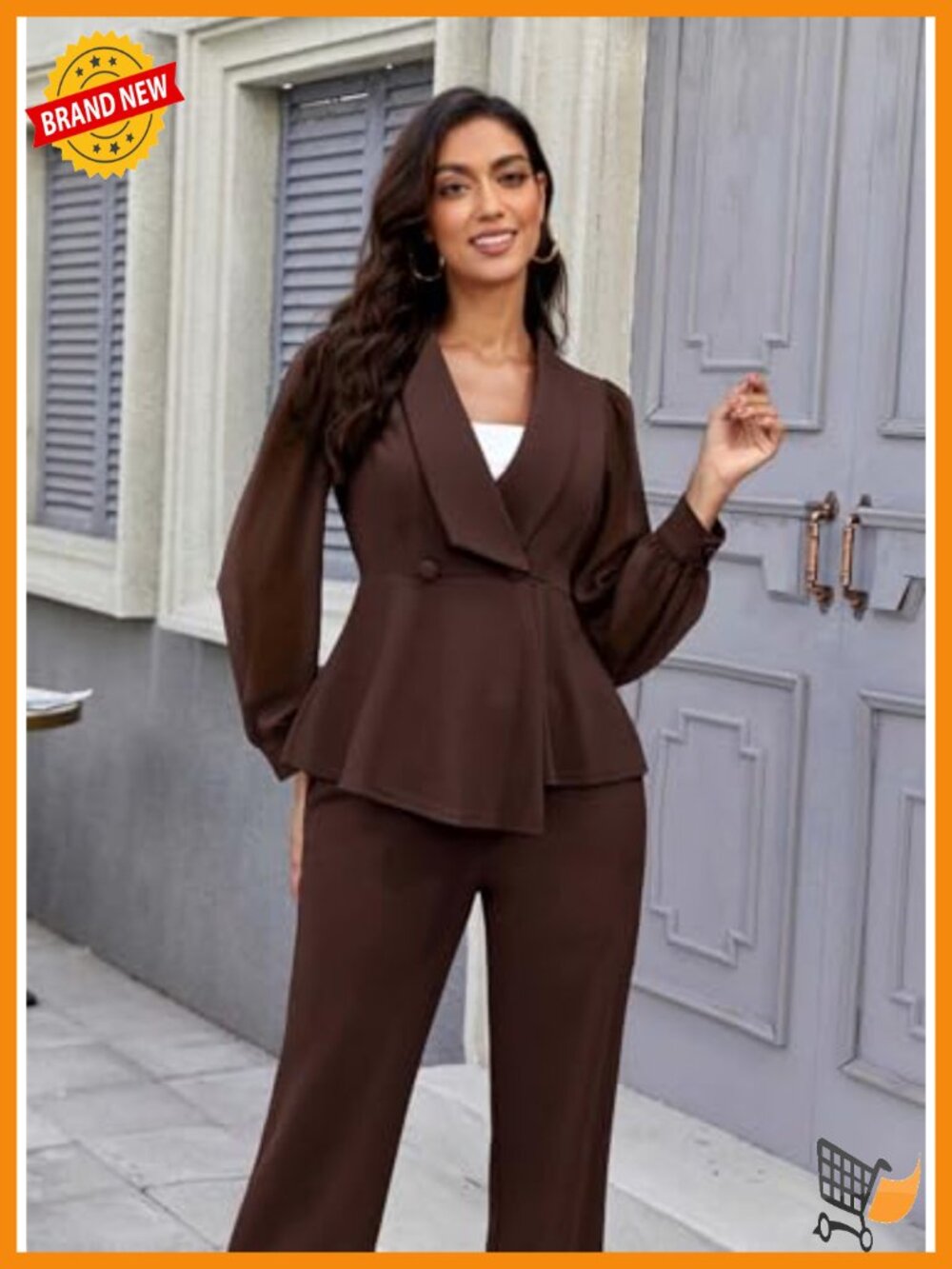 Mesh Sheer Sleeve Ruffle Blazer Wide Leg Pants Pantsuit Set 2 Piece - Picture 5 of 5